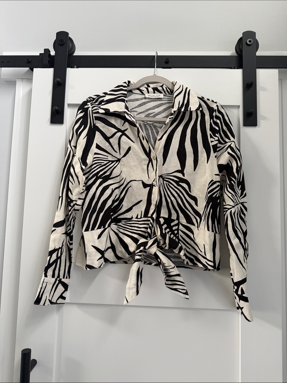 Rachel Zoe Black & White Tie-Front Button Down Shirt